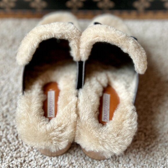 Fabrizio Viti Brown Leather Black Trim and Shearling Bow Mules Clogs, NEW - Picture 5 of 6